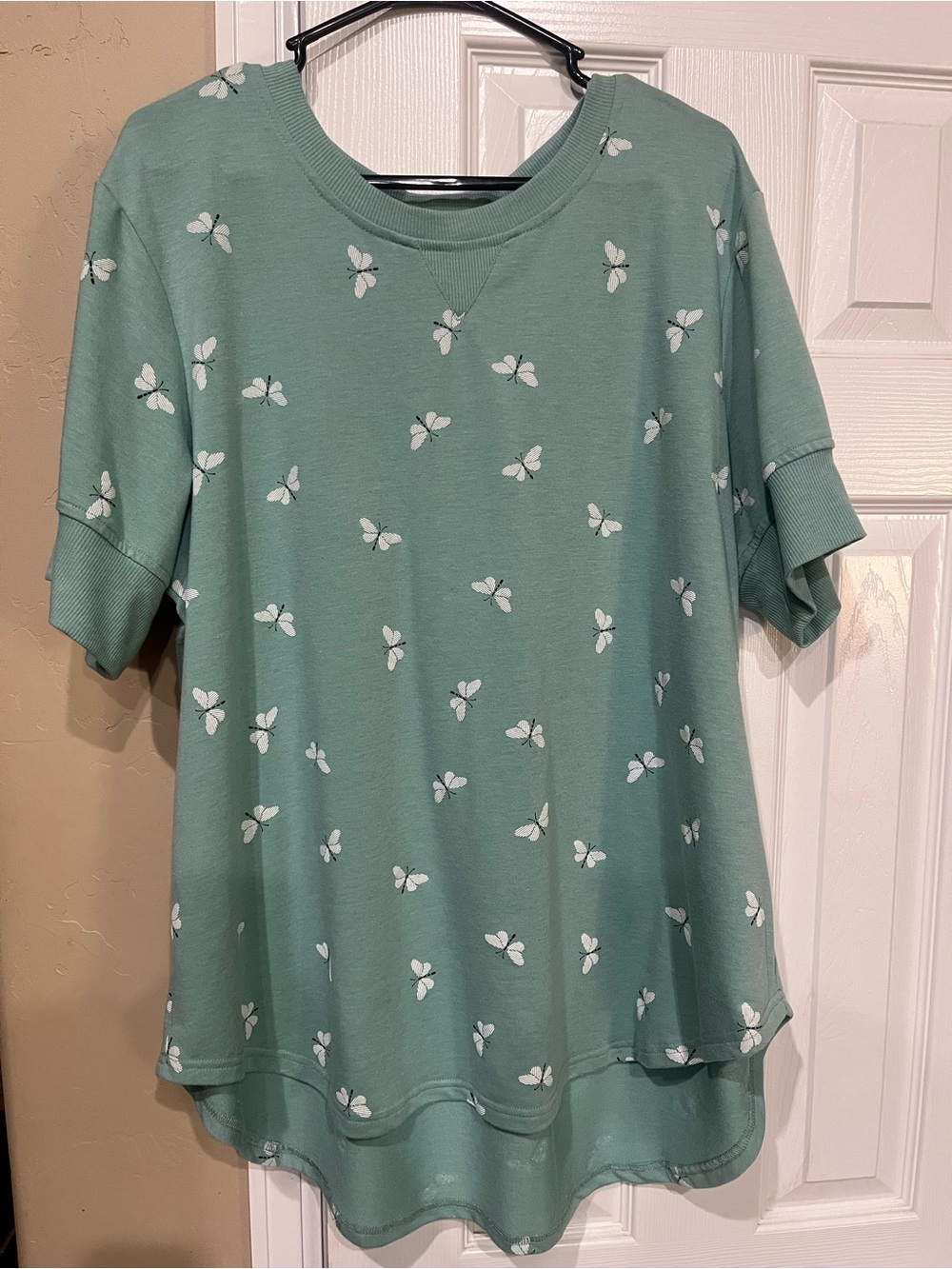 Jane and Delancey Mint Green Short Sleeve Top with White Butterfly Print